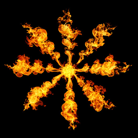 Fire flames collection isolated on black backgroundの写真素材