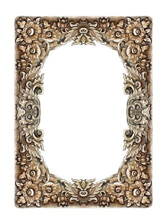 old decorative frame - handmade, engraved - isolated on white backgroundの写真素材