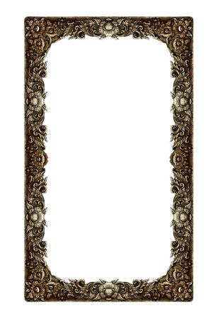old decorative frame - handmade, engraved - isolated on white backgroundの写真素材