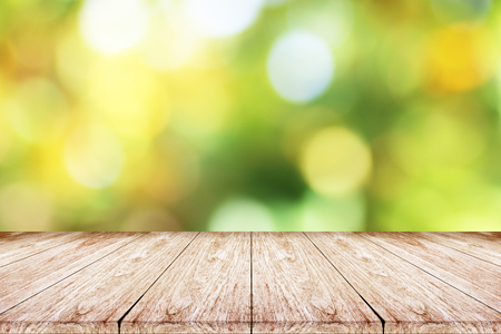 wooden floor and  bokeh blur backgroundの写真素材