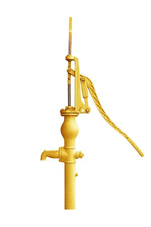 The old hand-powered water pump isolated on white backgroundの写真素材
