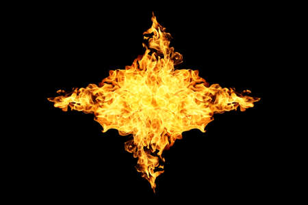 Fire flames collection isolated on black backgroundの写真素材