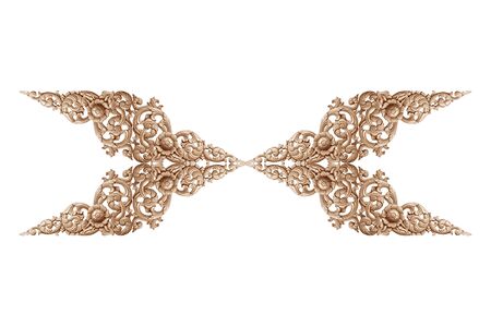 Pattern of flower carved on wood for decoration isolated on white backgroundの写真素材