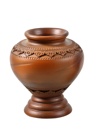 earthenware clay pot isolated on white backgroundの写真素材