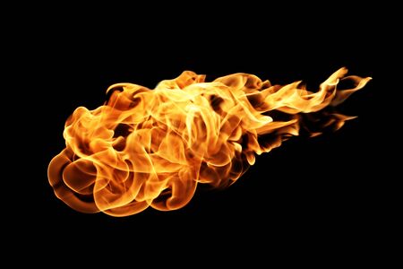 Fire flames isolated on black backgroundの写真素材