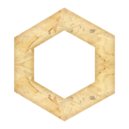 Recycled wooden frame isolated on white backgroundの写真素材