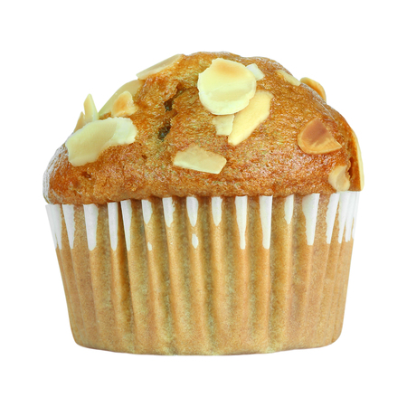 Almond cupcake isolated on white backgroundの写真素材