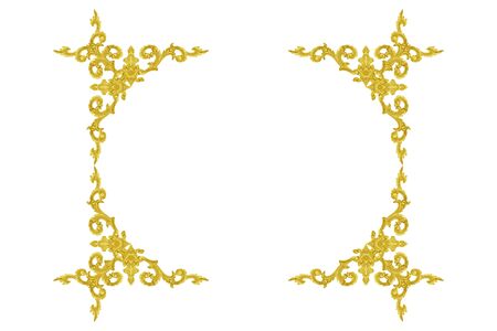 gold wooden carved isolated on white backgroundの写真素材