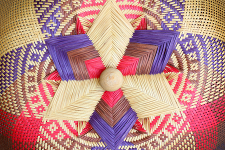 colorful handmade bamboo or wicker weave texture backgroundの写真素材