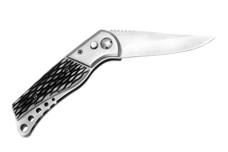 Stainless steel folding knife isolated on white background