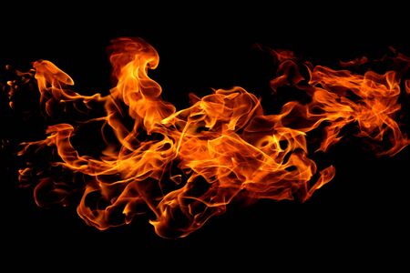 Fire flames on black background, movement of fire flames abstract background