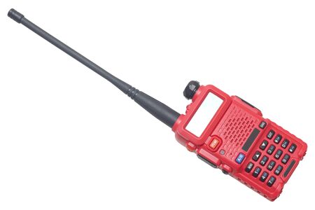 red portable radio isolated on white background, radio communication, walkie-talkieの写真素材