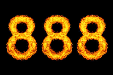 Number 888, eight hundred eighty eight made from fire flame isolated on black backgroundの写真素材