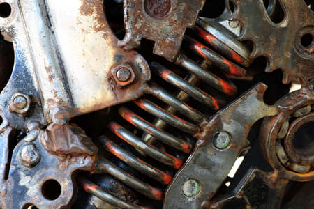 Texture metal vintage machinery and engine parts gathered in patterns backgroundの写真素材