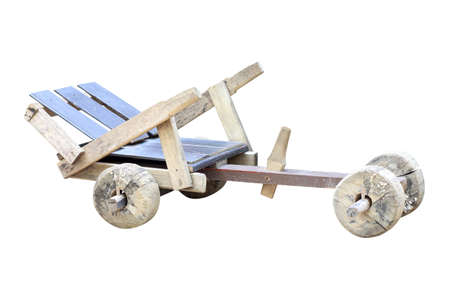 Old wooden Go kart or wooden racing car isolated on white with clipping pathの写真素材