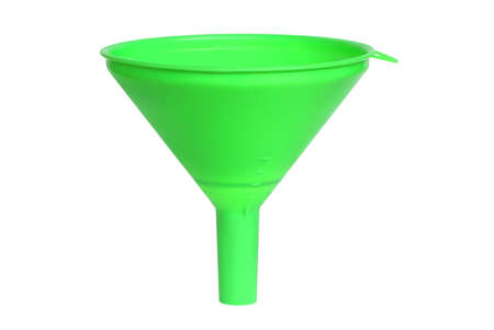 Green plastic funnel isolated on white background with clipping path included.の写真素材
