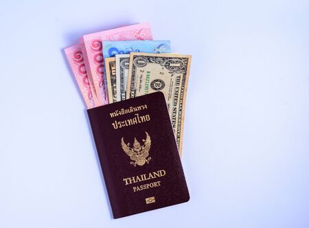 Thailand passports and money for travelの写真素材