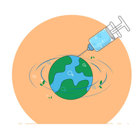 The concept of a syringe fills the world with air.のイラスト素材