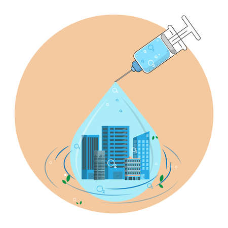 The concept of a syringe for filling the air for a large city.のイラスト素材
