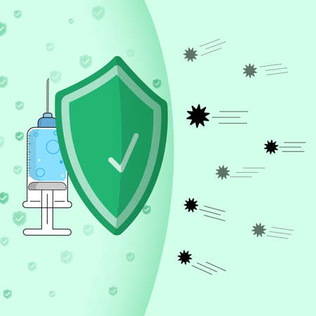 A syringe and shield concept that prevents germs attack.のイラスト素材