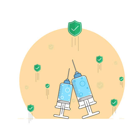 The concept of a syringe filled with air to serve as a protective island for our planet.のイラスト素材