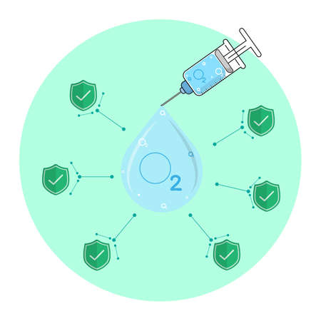 The concept of a syringe filled with air to serve as a protective islandのイラスト素材