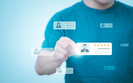 Information search technology, search engine optimization, male hand using a smartphone to search information, using search bar function on your websiteの写真素材