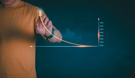Planning and strategy, stock market, business growth, progress or success concept, businessman or...