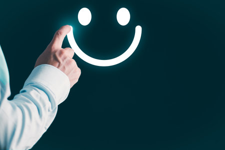 Customer services best excellent business rating experience. Satisfaction survey concept. user gives ratings to service experience on the online application, online marketing, and business processes.の写真素材