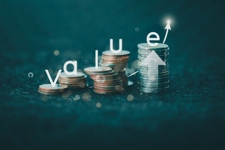 Businessman showing the value of money increasing investment and planning strategies, finance, and business background, progress or success concept, investing in digital assets of stock marketの写真素材