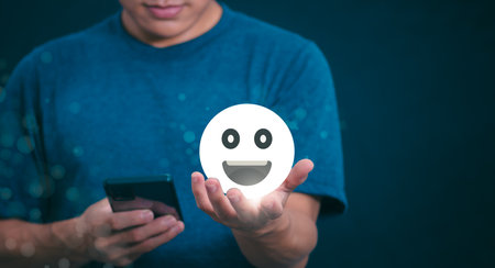 Customer services best excellent business rating experience. Satisfaction survey concept. user gives ratings to service experience on the online application, online marketing, and business processes.の写真素材
