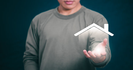 Planning and strategy, stock market, business growth, progress or success concept, businessman or trader showing real estate stock Virtual holograms, invest in stock market trading or digital assets.の写真素材