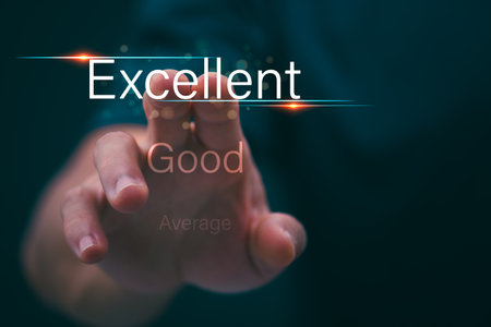 Customer services best excellent business rating experience. Satisfaction survey concept. user gives...