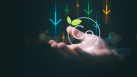The concept of reducing global climate change, reducing global warming, a man is showing the...