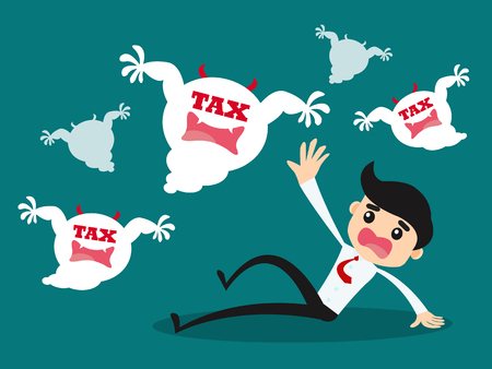Illustration of businessman afraid to many tax monsterのイラスト素材