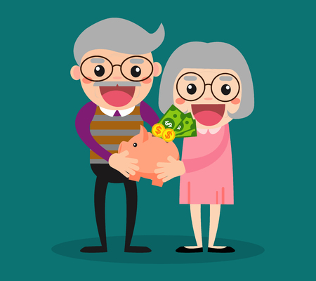 Old people keep their savings in the piggy bankのイラスト素材