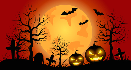 Halloween pumpkins with orange Moon background.vector illustration.のイラスト素材