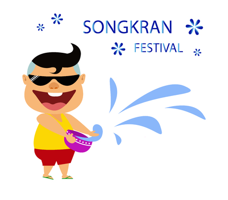 Amazing Songkran festival of Thailand illustration with man splashing water. vector illustration.のイラスト素材