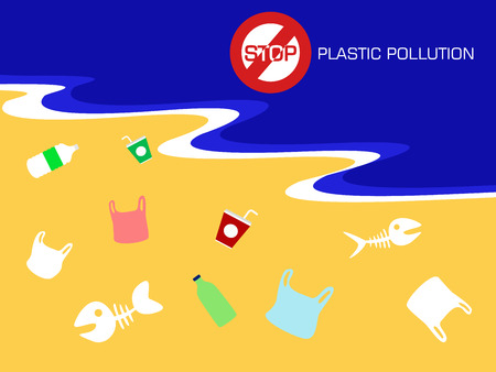 Stop ocean plastic pollution concept. vector illustration.のイラスト素材