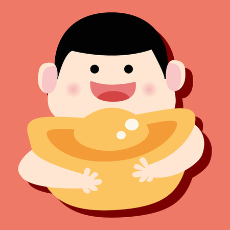 Happy kid holding chinese money. chinese new year concept.のイラスト素材