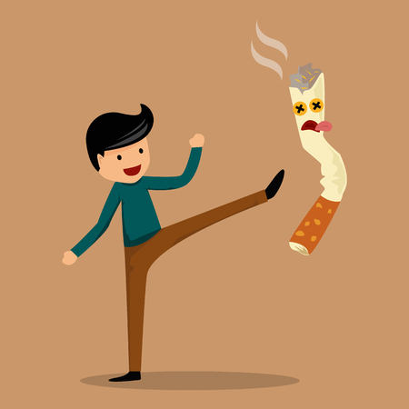 Stop smoking concept , the man success to stop smoking . vector illustration design.のイラスト素材