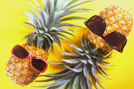 pineapple with glasses. summer fruit concept.の写真素材