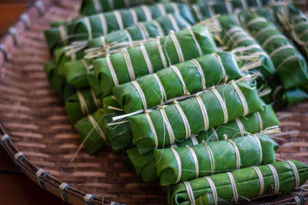 Thai dessert made from bean, and sticky rice ,Wrapped in Banana Leave for eating on chinese new year...