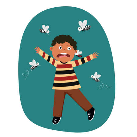 children running out of mosquito hunting group. Mosquito the carrier of dengue fever and zika virus. Mosquito control concept. vector illustration design.のイラスト素材