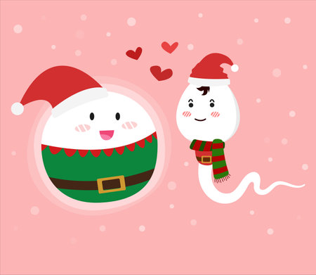 sperm and egg human with christmas celebration costumeのイラスト素材