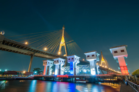 The Bhumibol Bridge  also known as the Industrial Ring Road Bridge  and Klong Lad Pho sluice gate at...
