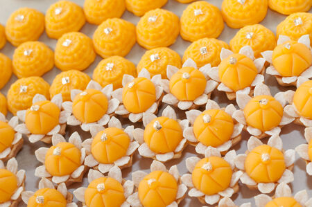 kanom jamongkut and kanom thong, gold thai dessertの写真素材