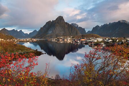 Beautiful landscape from Reine fishing village, Lofoten Islands, Norwayの写真素材