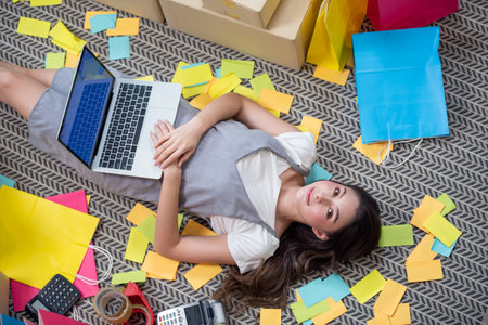Startup small business owner working at home, women thinking about her business future, Online...