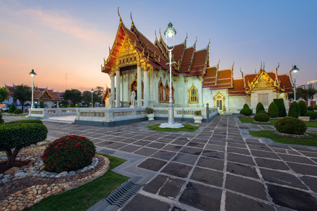 Wat Benchamabophit (Benjamaborphit) dusitvanaram or marble temple at sunset, one of the famous places in Bangkok, Thailandの写真素材